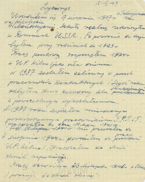 KKE 5491.jpg - Dok. Życiorys Michała Katkowskiego, Ostróda, 10 III 1947 r.